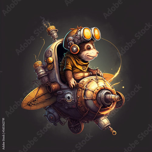 Steampunk aniimal character exploring in aircraft. Created using ai generative.  photo