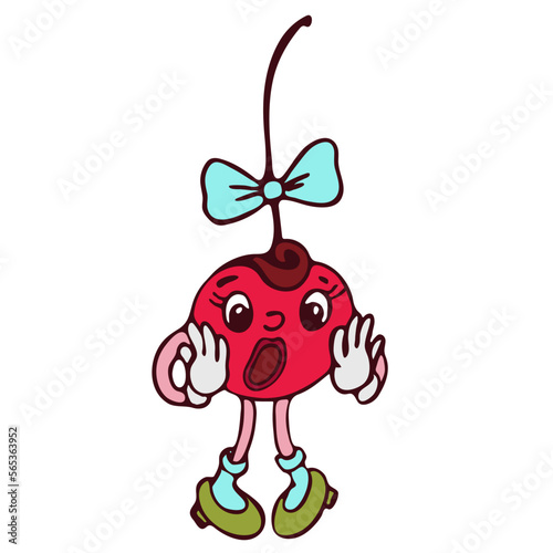 Illustration of cherry girl in retro cartoon character