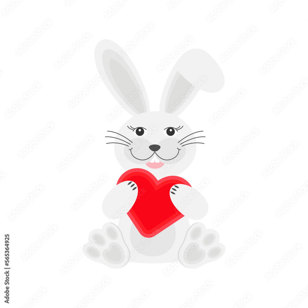 Cute rabbit with heart . Vector illustration in cartoon flat style. Cute rabbit with heart . Vector illustration in cartoon flat style.