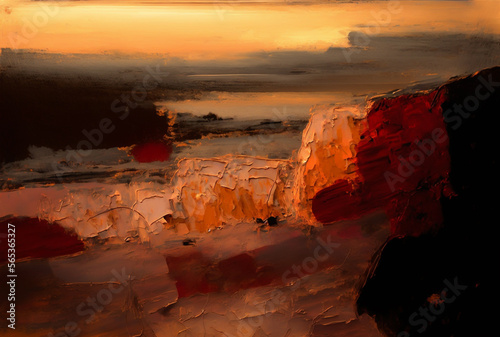 Abstract Background: Textured Natural Landscapes in Rich Cacao, Sunset Coral, Earthy Ochre and Sandy Beige, Generative AI