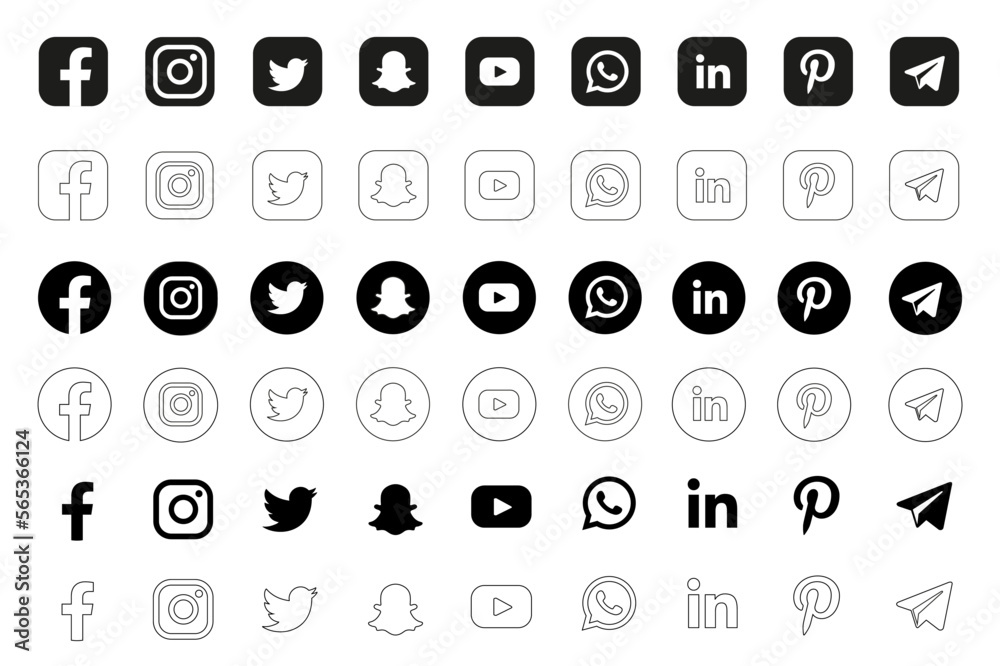 Social media logotype set. Facebook instagram twitter youtube snapchat ...