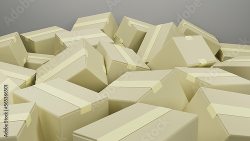 many of cardboard boxes . 3d render