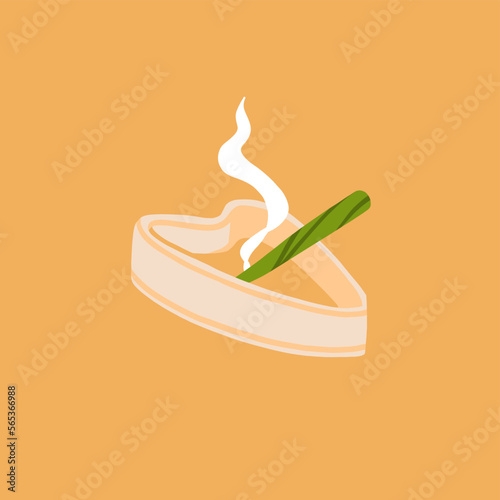 Hand drawn vector abstract graphic clipart illustration of Medical Marijuana,smoking accessories. Joint in ashtray for smoking.Cannabis and weed legalization concept design.Trendy vector illustration.