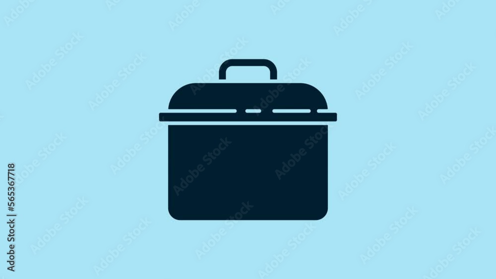 Blue Cooking pot icon isolated on blue background. Boil or stew food symbol. 4K Video motion graphic animation Blue Cooking pot icon isolated on blue background. Boil or stew food symbol. 4K Video motion graphic animation