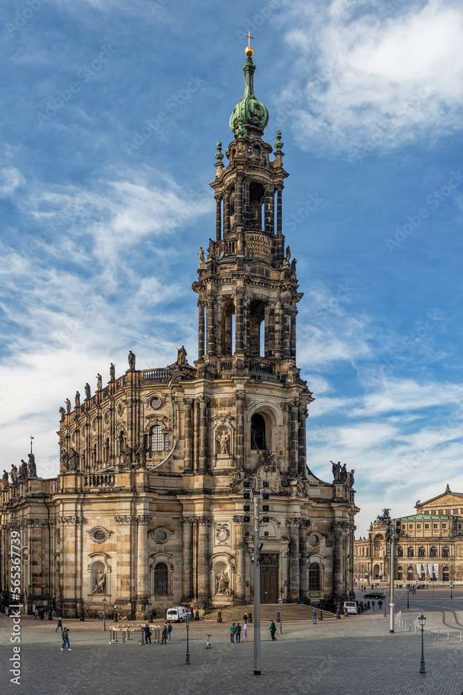 Dresden, Germany - October 21st, 2022: Beautiful historic architecture in the center of Dresden, nice and warm autumn day in the middle of October