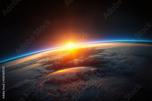 Sunrise over planet Earth, view from space.  © DarkKnight