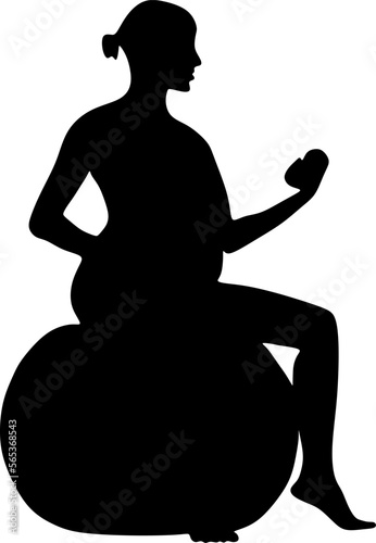 silhouette art of yoga poses prenatal pilates gym boll for pregnant women,vector illustration