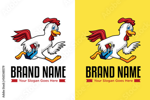 chicken with tools mascot illustration logo design