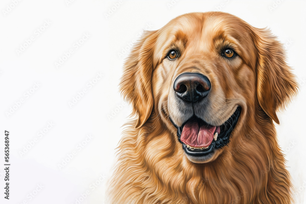 golden retriever dog portrait isolated on white background colourised sketch generative AI