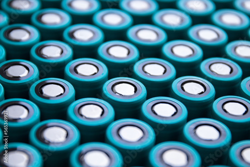 Close-up of 18650 lithium cells arranged in order, perfect for EV manufacturers, electronics designers, and battery researchers photo
