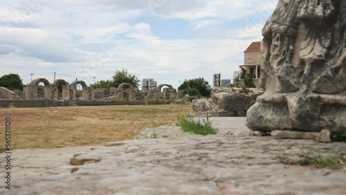 Amphitheater at Salona Roman City Ruins, Croatia, Low Angle Pan