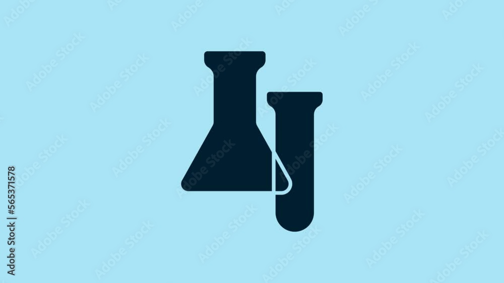 Blue Test tube and flask icon isolated on blue background. Chemical laboratory test. Laboratory glassware. 4K Video motion graphic animation Blue Test tube and flask icon isolated on blue background. Chemical laboratory test. Laboratory glassware. 4K Video motion graphic animation