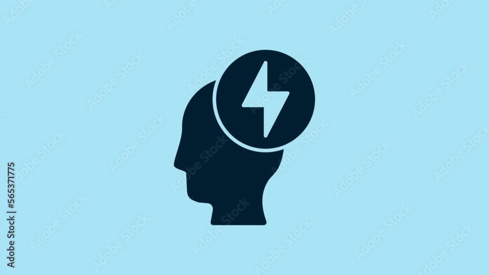 Blue Human head and electric symbol icon isolated on blue background. 4K Video motion graphic animation Blue Human head and electric symbol icon isolated on blue background. 4K Video motion graphic animation