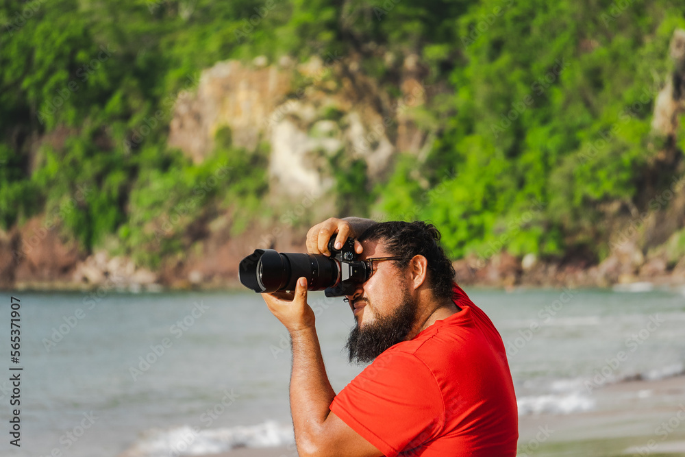 Man taking picture on camera Man taking picture on camera