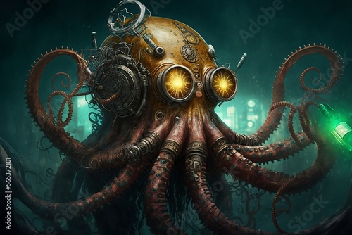 Fototapeta Steampunk kraken - illustration