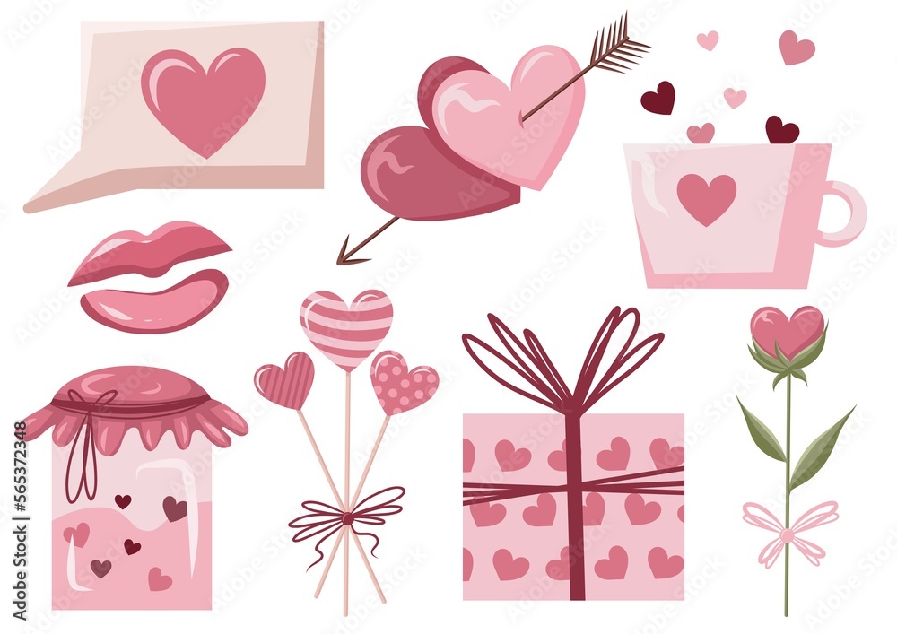 Set of elements for Valentine's Day. Isolated icons on a white background.
