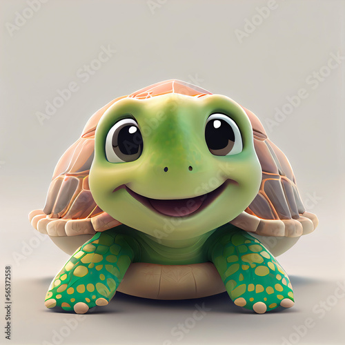 Cute Smiling Turtle created with Generative AI technology + 3d Character 