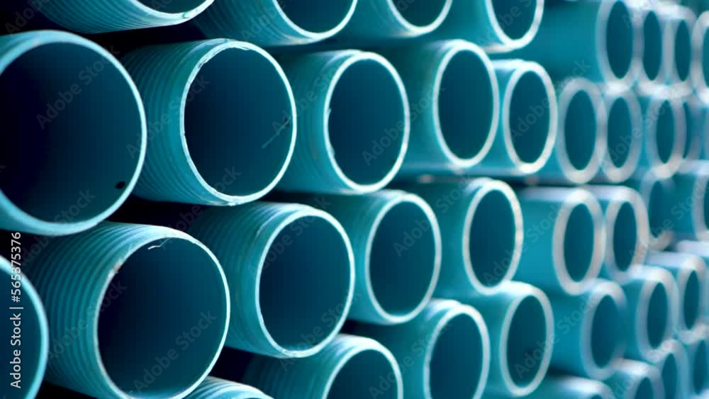 Production Of Plastic Pipes For Water. Warehouse of pipes with a filtration membrane