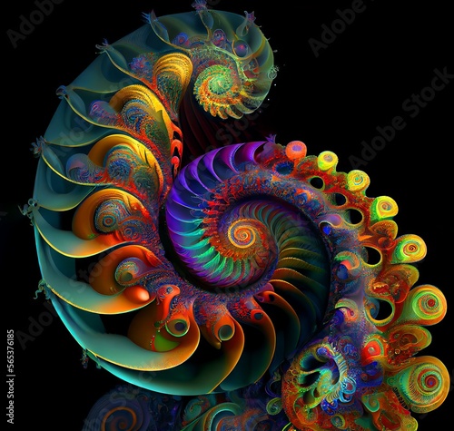 Colorful fractal  Double-spirals with satellites of second order  on a Black background generative ai