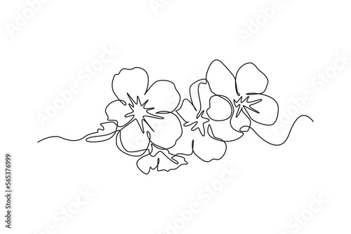 Continuous one line drawing Cherry tree spring flower. Cherry blossom concept. Single line draw design vector graphic illustration.