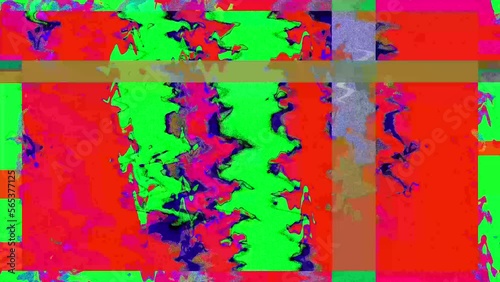 Colorful fuzzy glitch bad signal screen animation, motion graphics dynamic background.