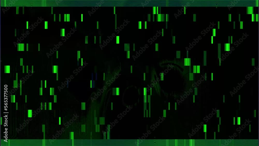 Green pixels technology glitch animation, motion graphics abstract background.