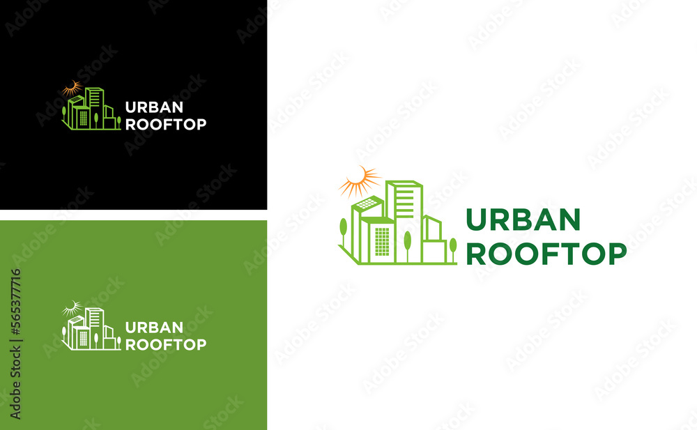 urban roof top building logo design with green town vector template urban roof top building logo design with green town vector template