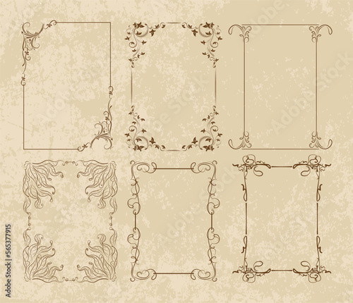 Set of six decorative frames on a old-style background