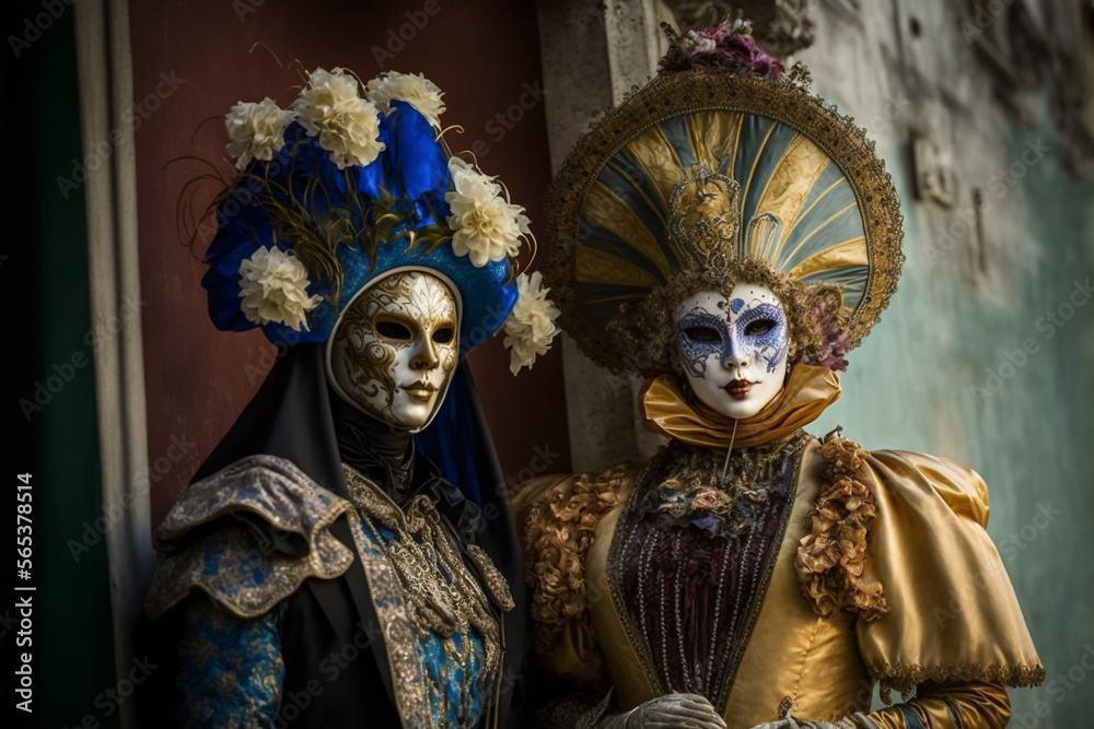 Generative Ai of people wearing masks at the Venice Carnival.	
