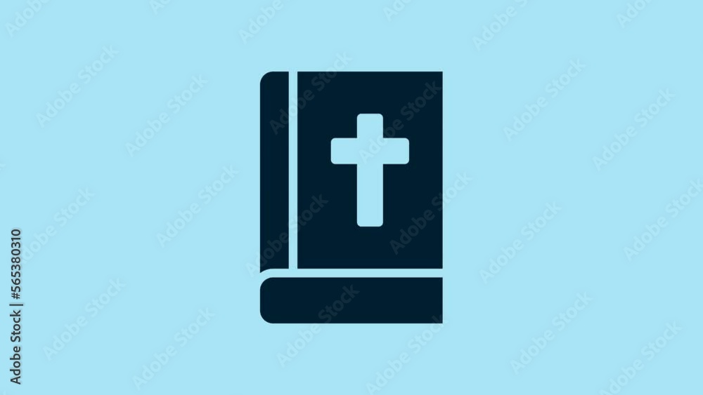 Blue Holy bible book icon isolated on blue background. 4K Video motion graphic animation Blue Holy bible book icon isolated on blue background. 4K Video motion graphic animation
