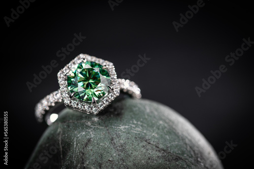 Engagement Ring With Emerald and Diamonds