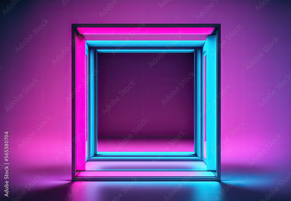 pink cube in intense colors created with Generative AI technology