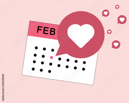 Happy Valentines Day concept on calendar or almanac with multiple like icon , love, romance, pink background vector illustration