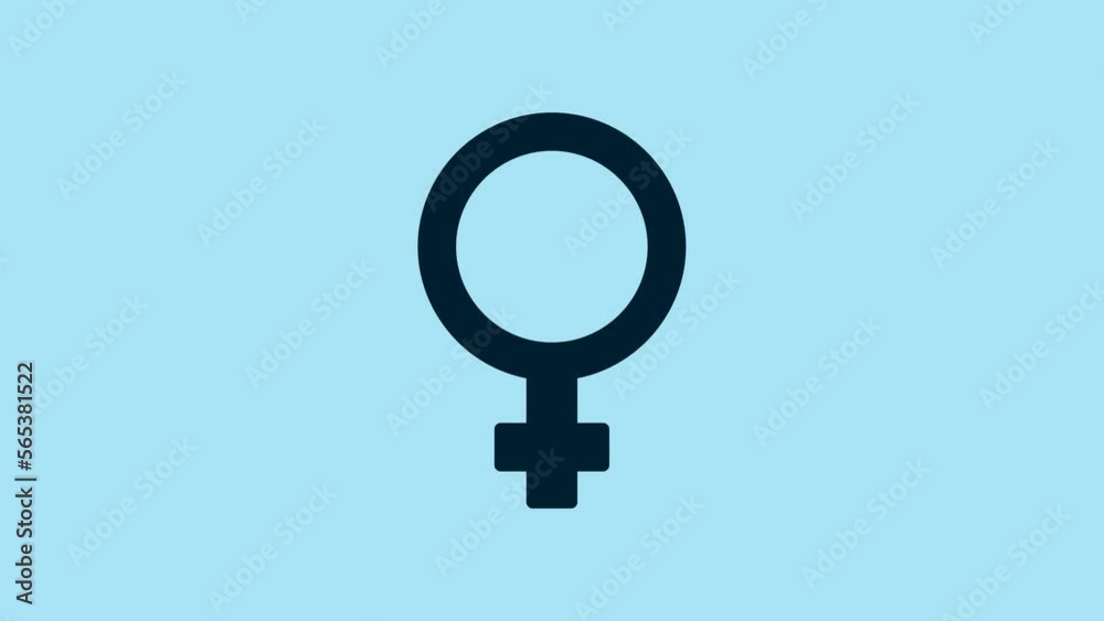 Blue Female gender symbol icon isolated on blue background. Venus symbol. The symbol for a female organism or woman. 4K Video motion graphic animation