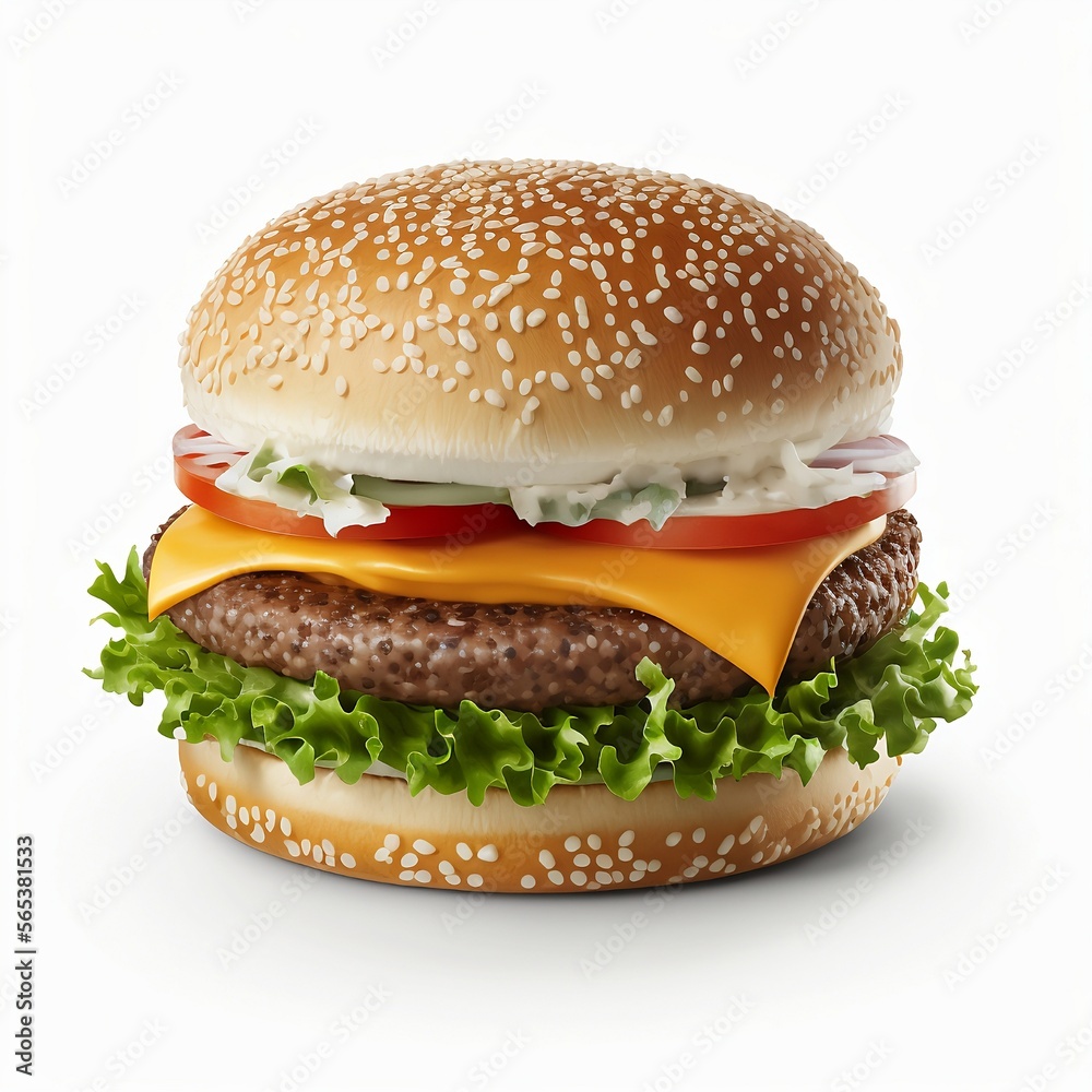 White background hamburger stock photo. Generative AI White background hamburger stock photo. Generative AI