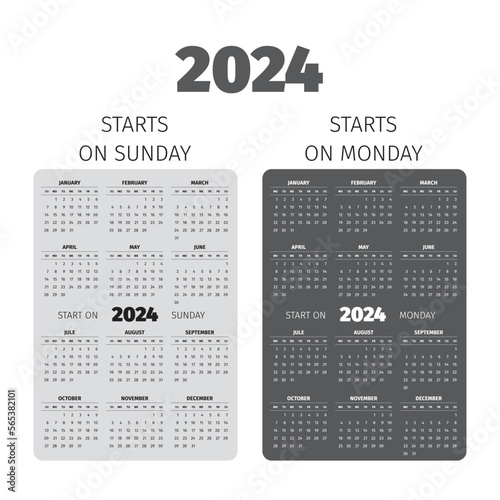 2024 pocket calendar. Start on Sunday and Monday