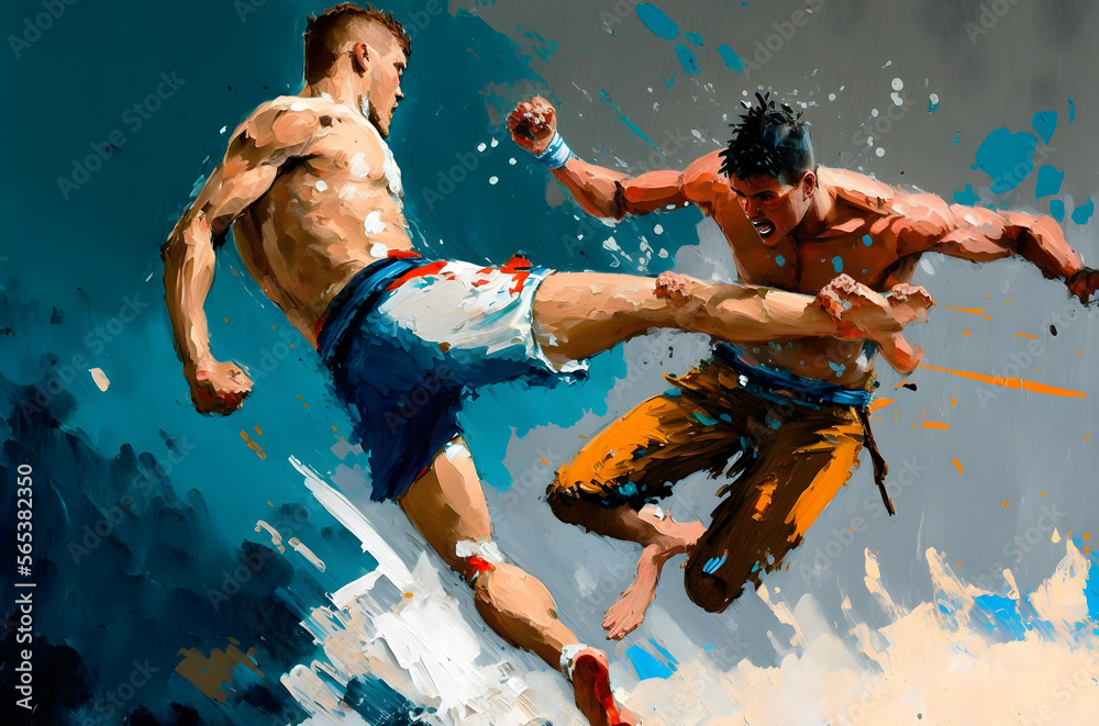 epic fight oil painting