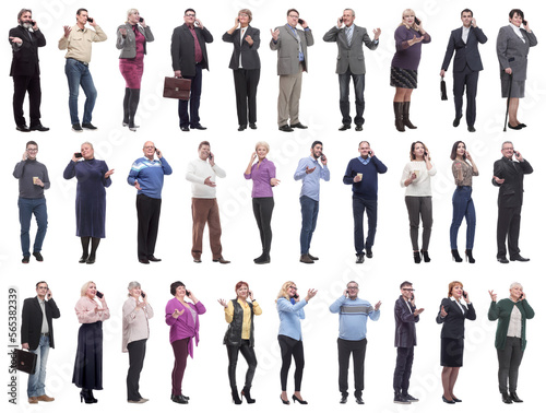 group of people holding phone in hand isolated