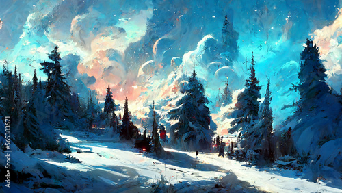 Christmas snow on a cold night illustration Generative AI Content by Midjourney