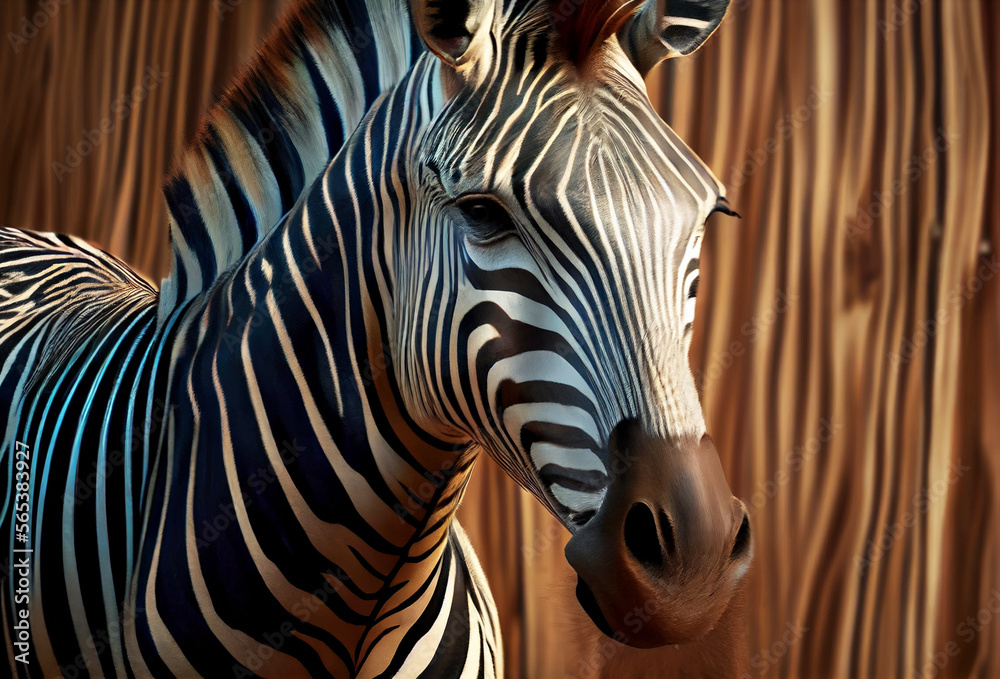 Zebra portrait. Wild animal in nature. Generative Ai Art.