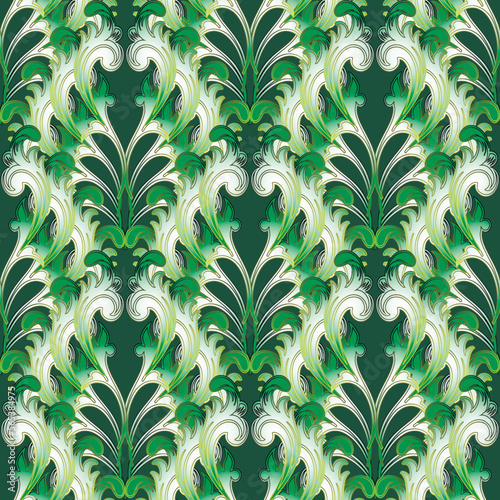 Vintage floral seamless pattern. Ornamental beautiful background. Repeat green backdrop. Vintage Baroque style flowers, leaves. Colorful gradient ornament. For fabric, textile, print. Endless texture © Naila Zeynalova