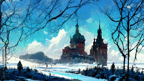Christmas winter landscape illustration background illustration Generative AI Content by Midjourney