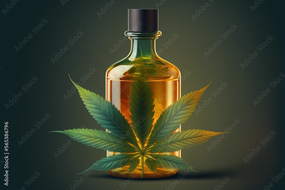 Medical cannabis oil. Marijuana leaf with oil extract. Generative AI Medical cannabis oil. Marijuana leaf with oil extract. Generative AI
