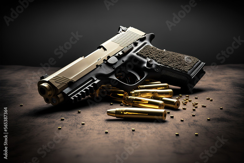 Hand gun with ammunition on dark background Fototapeta