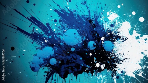 Blue splatter paint abstract background, Generative AI photo