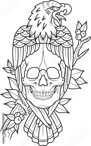 Skull with Eagle Tattoo Vector Stencil T-shirt Print