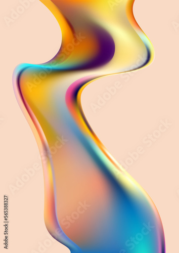 Fototapeta Naklejka Na Ścianę i Meble -  Colorful fluid 3D shapes. Abstract liquid gradient elements on beige background.