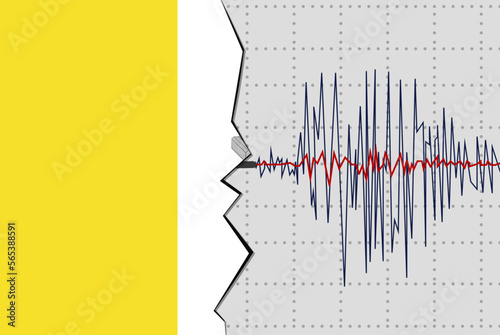Earthquake in Vatican, natural disasters news banner idea, seismic wave with flag