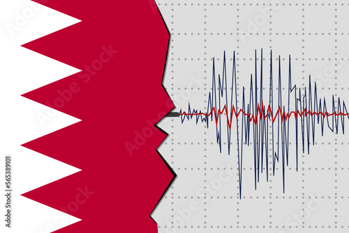 Earthquake in Bahrain, natural disasters news banner idea, seismic wave with flag