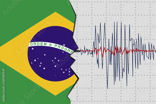 Earthquake in Brazil, natural disasters news banner idea, seismic wave with flag